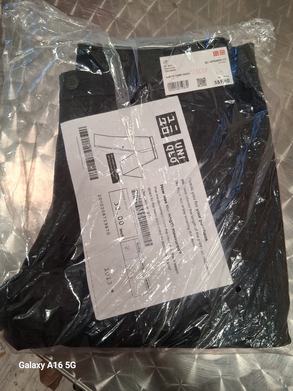 Brand New UNIQLO Black Slim Fit Chino Pants Sz 33x33